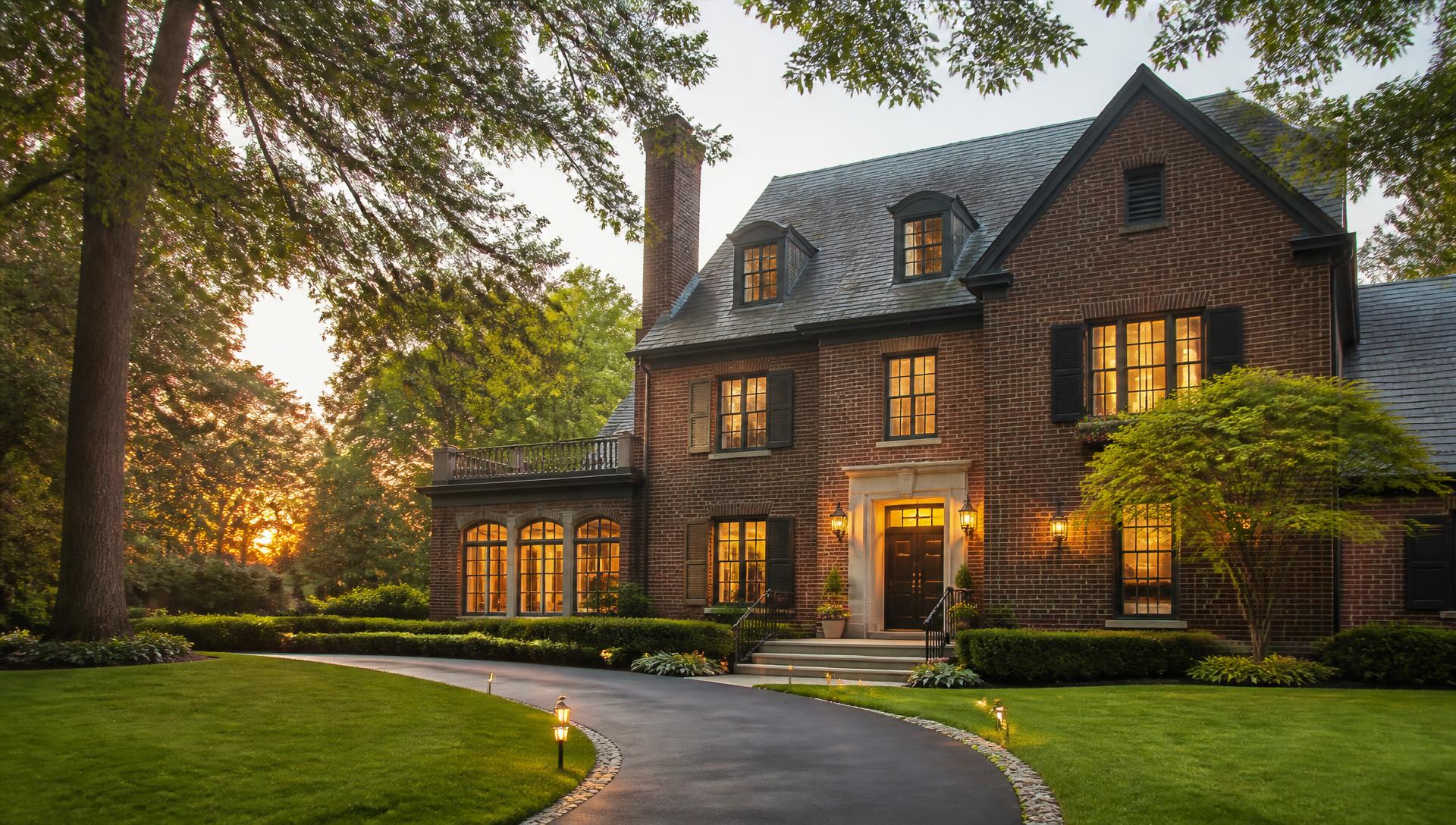 Brick Louisville home at golden hour